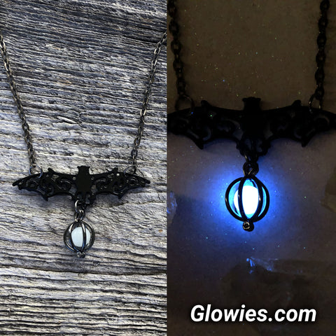 Black Bat Glow Orb Necklace