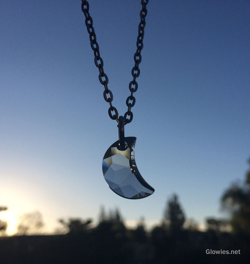 Genuine Swarovski Black Diamond Crescent Moon Crystal Necklace