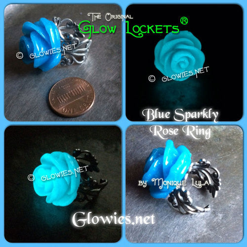 Blue Glowing Rose Ring