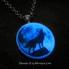 Blue Howling Wolf Full Moon Glow Necklace