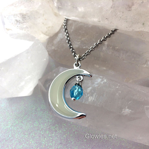 Glowing Crescent Moon Birthstone Necklace