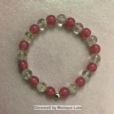 Cotton Candy Pink and Aqua Glow in the Dark Beaded Glass Stretch Stackable Bracelet