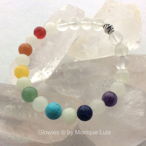 Chakra Rainbow Beaded Glow Glass Stretch Bracelet