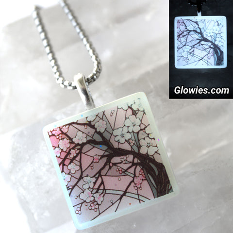 Pastel Cherry Blossom Glow Art Necklace