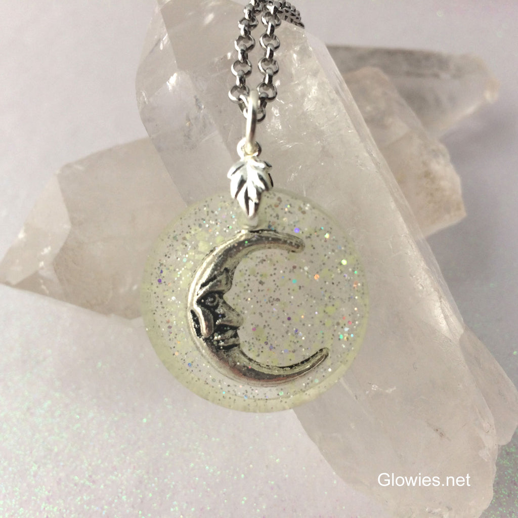 Crescent Moon Night Sky Galaxy Glow Necklace
