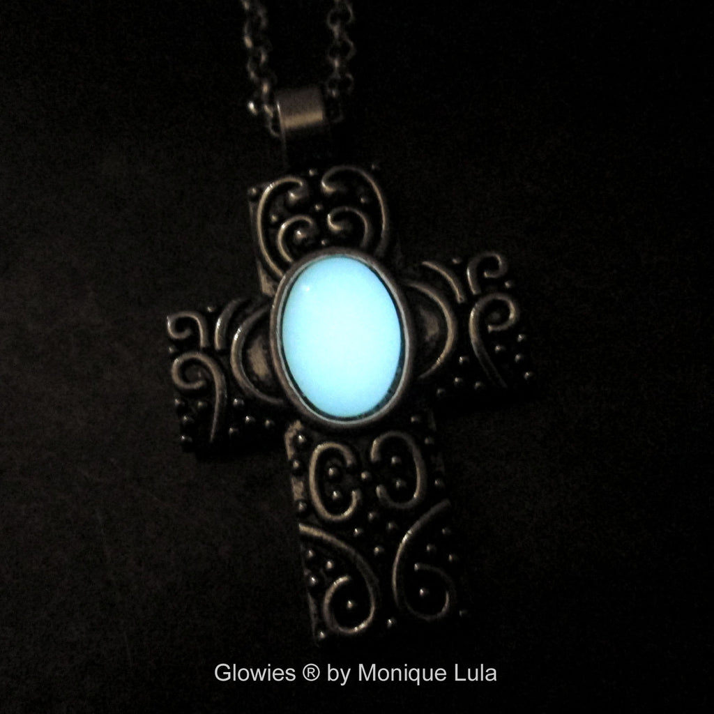 Cross with Oval Glow Stone Necklace
