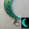 Slim Crescent Moon with Gold Metallic Stars & Suncatcher Crystal