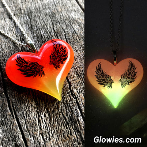 Lula Heart with Black Wings Glow Necklace