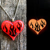 Hot Rod Flames Heart glow in the dark necklace