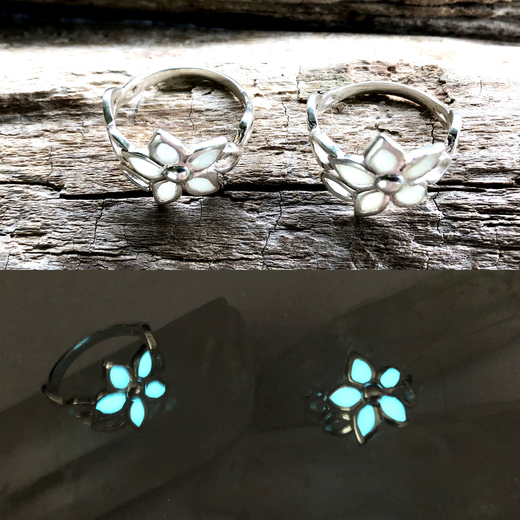 Sterling Silver Flower Ring with Glowing Petals