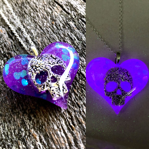 Skull Glow in the dark Lula Heart Necklace