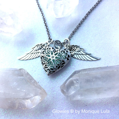 Flying Heart Glow Locket ® with Rose Wings Necklace