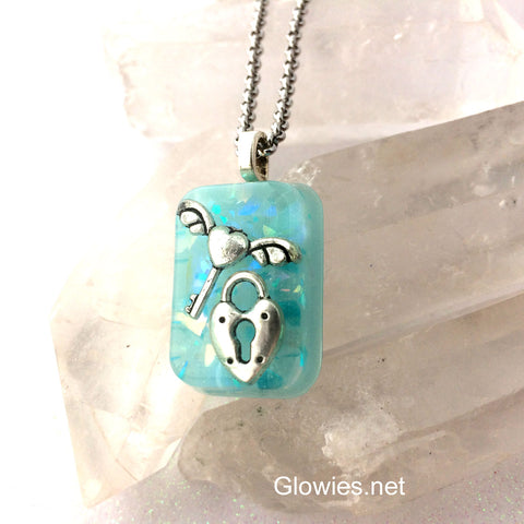 Frozen Key To My Locked Heart Glow Opal Necklace
