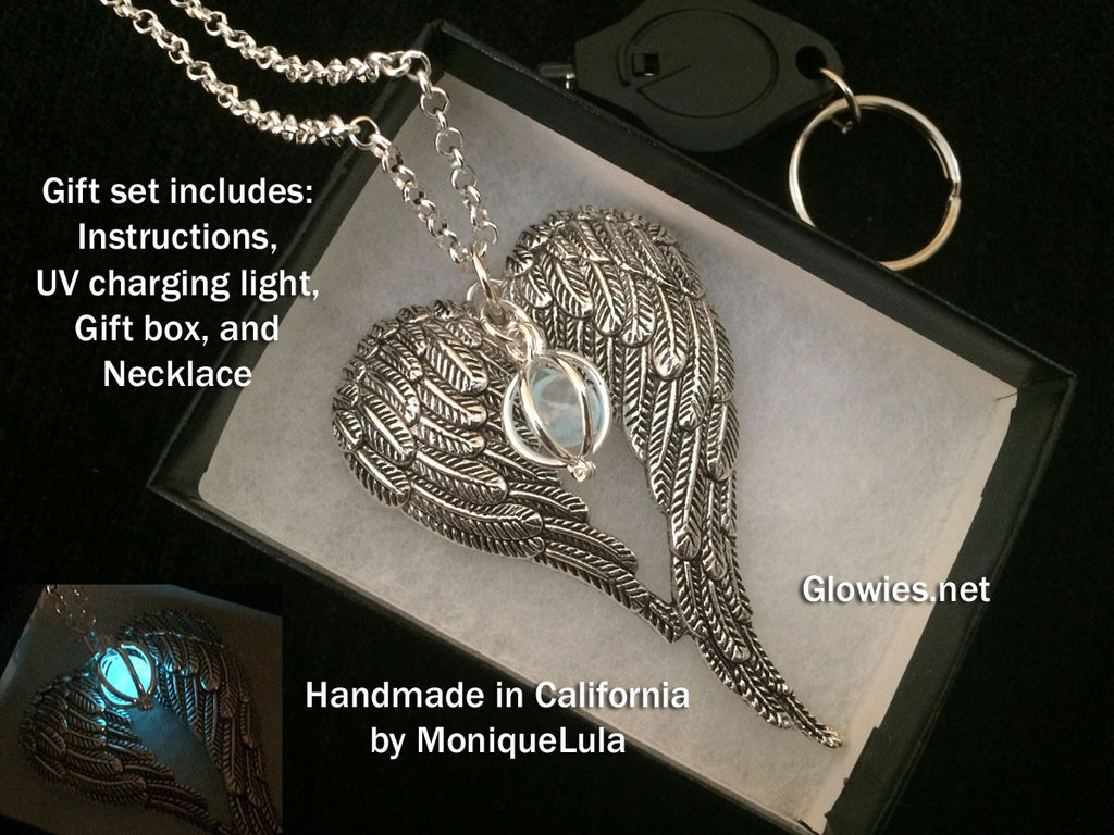 Gift Set Angel Heart Wings Glow Necklace