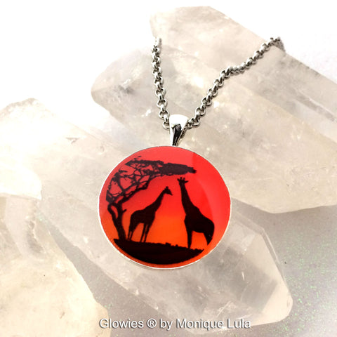 Giraffe Sunset Safari Art Glow Necklace