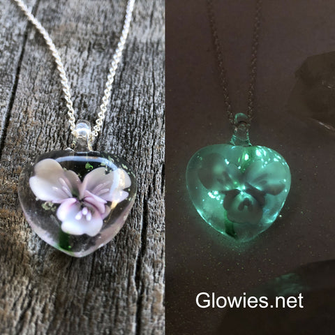 Glass Flower Heart Galaxy Glow Glass Necklace