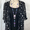 Rainbow Hematite and Quartz Moon and Star Long Beaded Necklace