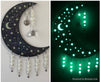 Glowie Beaded Decor Moon Full Galaxy Moon Stars Green on Black Holographic