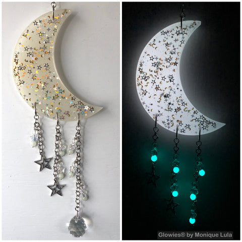 Glowie Beaded Decor Moon White Silver Holo Sparkles