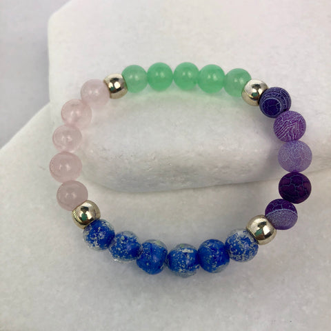 Rose Quartz Green Aventurine Frosted Purple Agate Beaded Glowie Bracelet