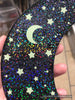 Glowie Beaded Decor Moon Full Galaxy Moon Stars Green on Black Holographic