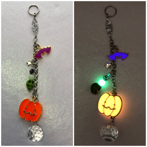 Halloween Jackolantern Bat and Skull Suncatcher Glow in the Dark