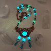 Rose Gold and Larimar Vintage Scroll Goddess Face Long Beaded Glowing Necklace