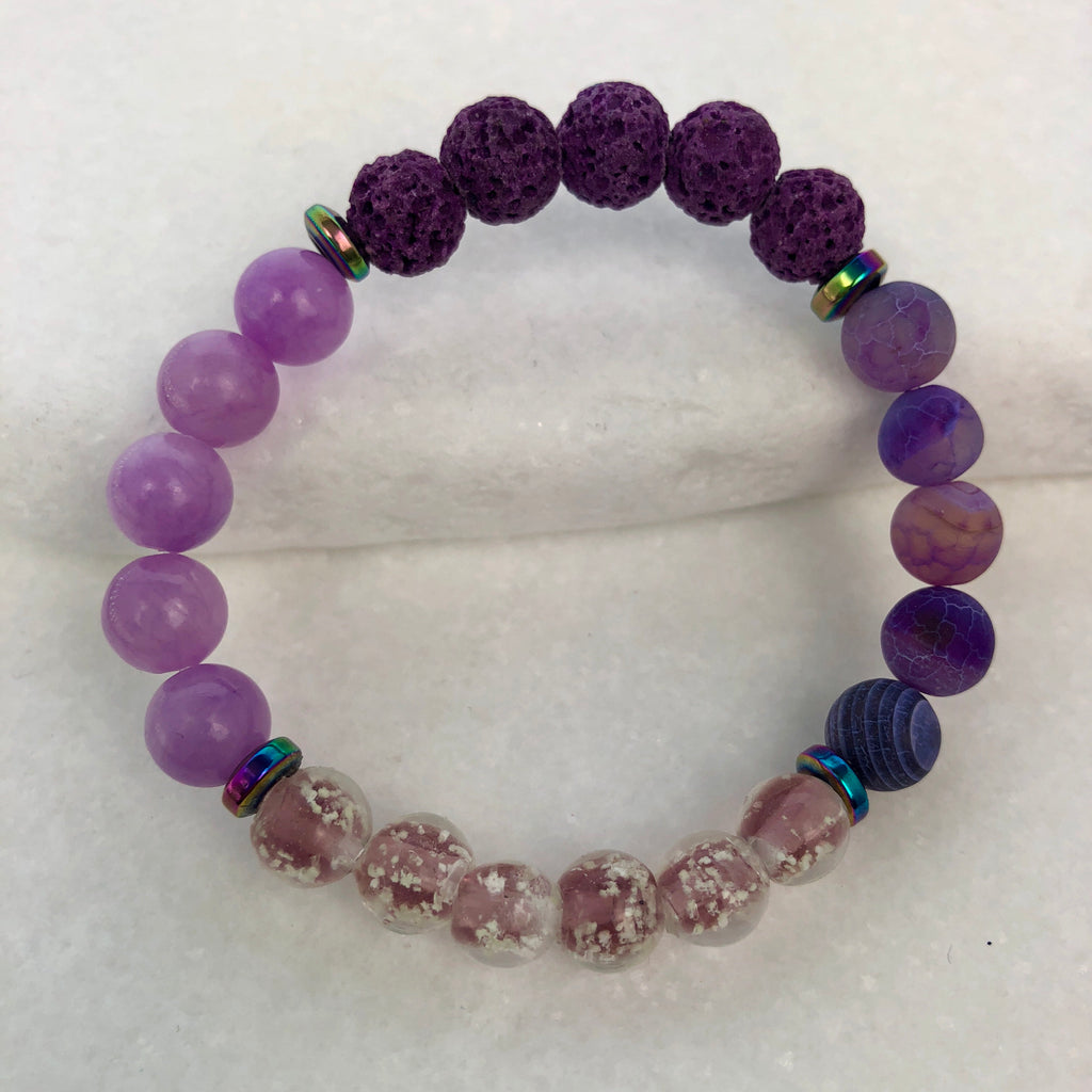 Purple Jade and Frosted Agate Lava Beaded Aromatheraphy Bracelet