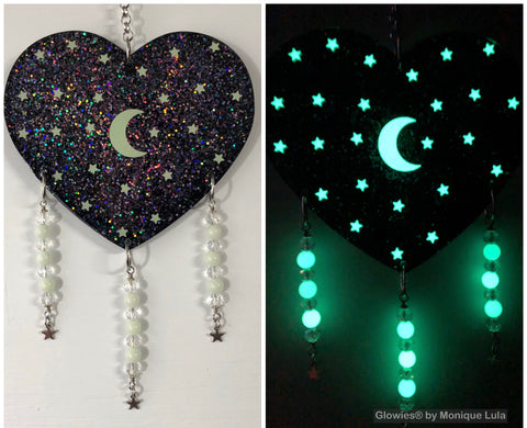 Glowie Decor Beaded Moon and Star Galaxy Heart Suncatcher