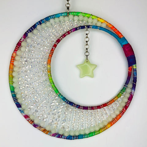 Crystal Beaded Rainbow Moon Glowies Decor