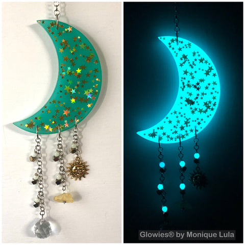 Glowie Beaded Decor Moon Aqua Gold Stars