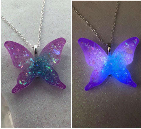 Purple Blue and White Opal Glowie Butterfly Pendant