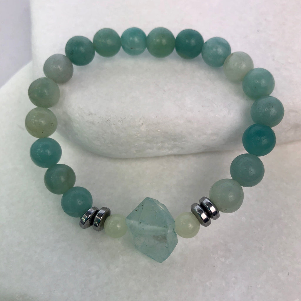 Amazonite Quartz Crystal Hematite Beaded Bracelet
