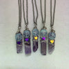 Amethyst Gemstone Spike with Rainbow Hematite Heart Wire Wrapped Glowie Beaded Pendant Necklace
