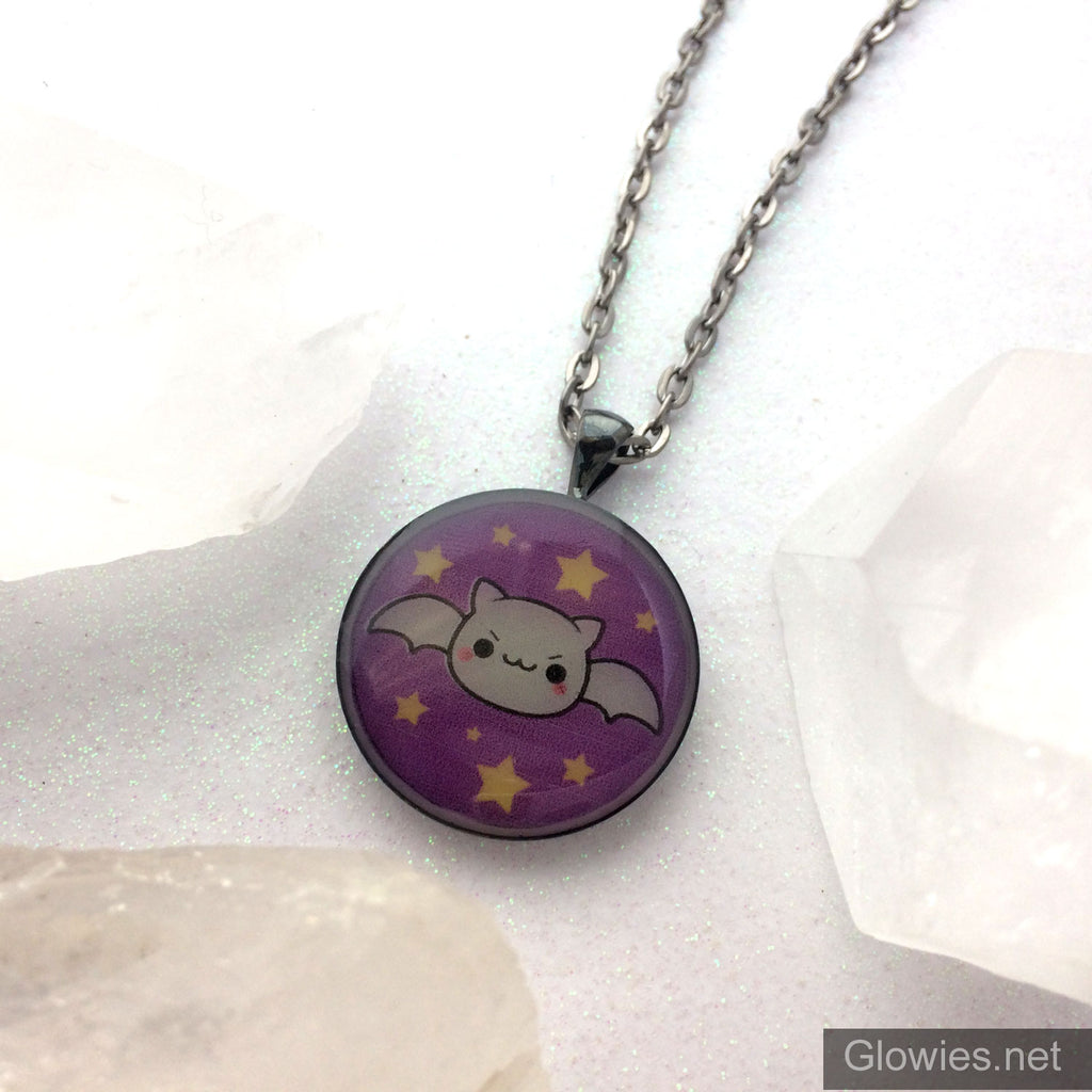 Kawaii Spooky Cute Bat Glow Art Necklace