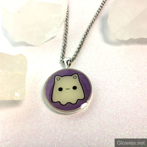Kawaii Cat Ghost Glow Art Necklace