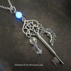 Key with Crescent Moon & Stars Crystal Glow Glass Necklace