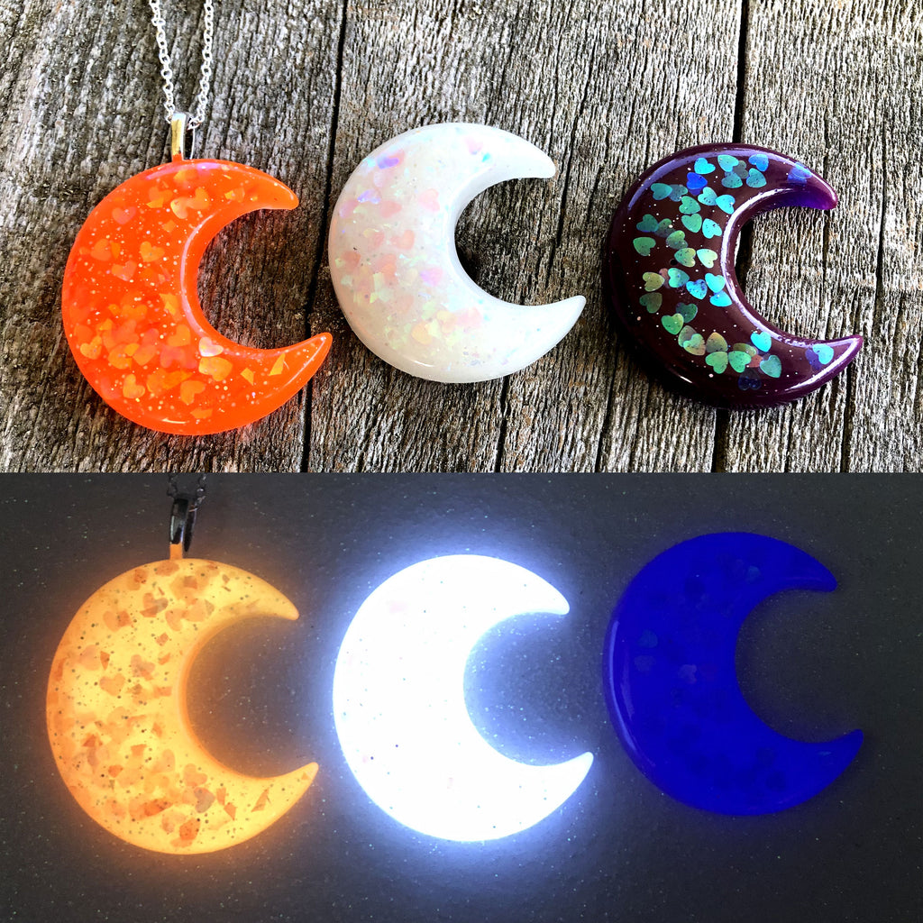 Glow in the Dark Blue Crescent Moon and Star Charm Pendant Necklace, Resin  - Etsy
