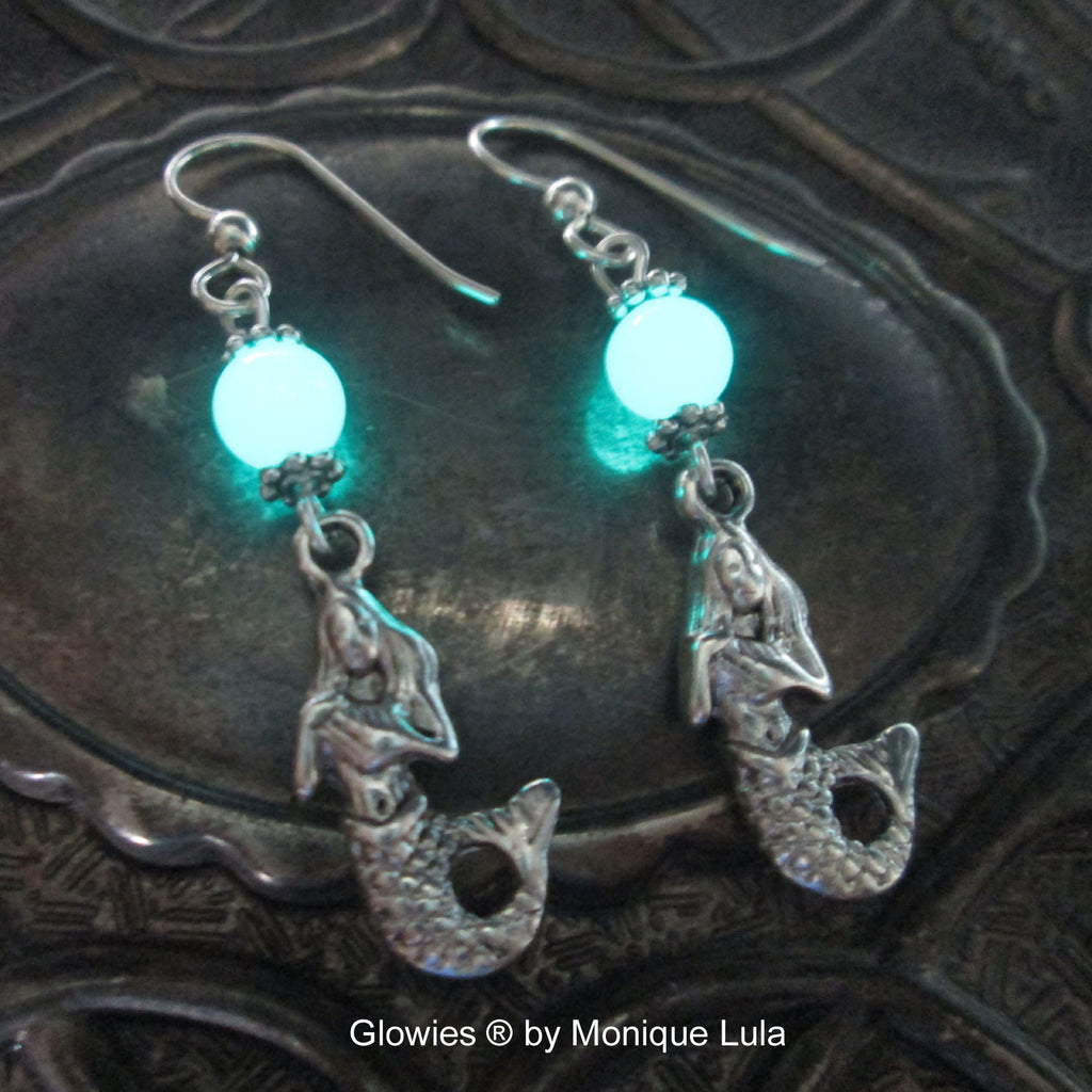 Glow Glass Mermaid Earrings on STerling Silver Hooks