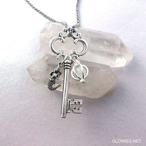 Mermaid Orb Key Vintage Style Silver