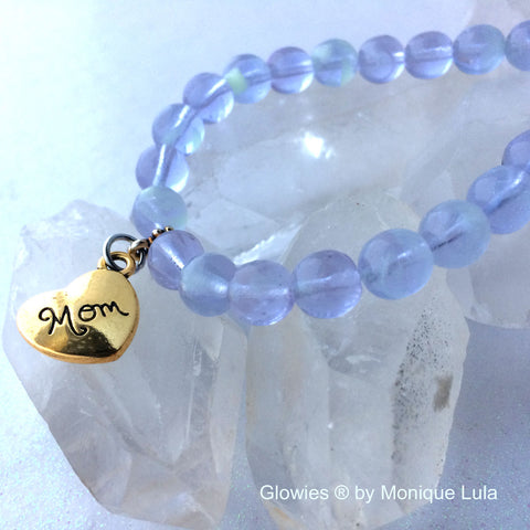 Alexandrite Mom Heart Beaded Glow Glass Stackable Stretch Bracelet