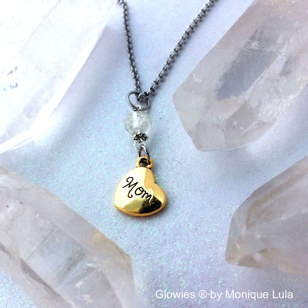 Glow Galaxy Glass Mom Heart necklace