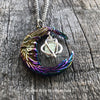 Aurora Borealis Crescent Moon Glow Galaxy Orb Necklace