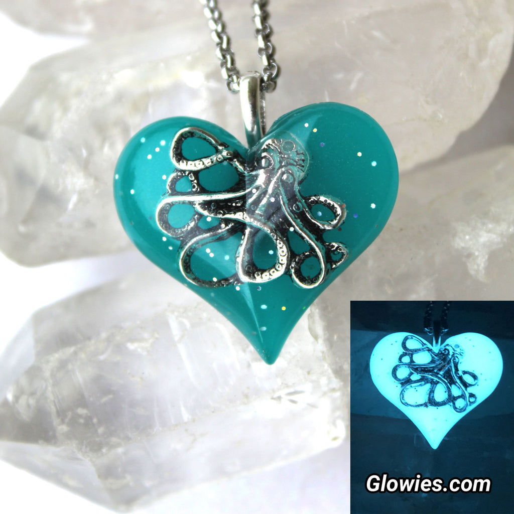 Octopus Heart Glow in the dark Necklace
