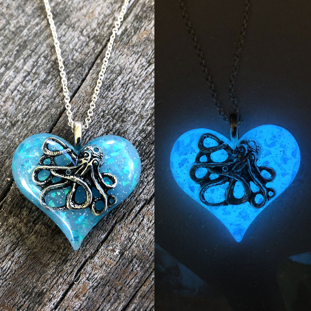 Octopus Glow Opal Heart Necklace
