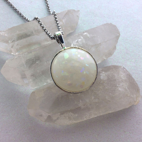 1" Round Handmade Glow Opal Necklace