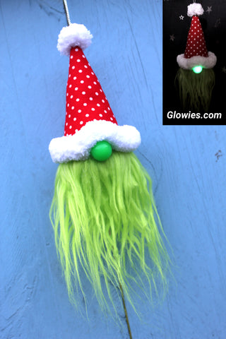 Green Beard Gnome with Glow Nose Ornament