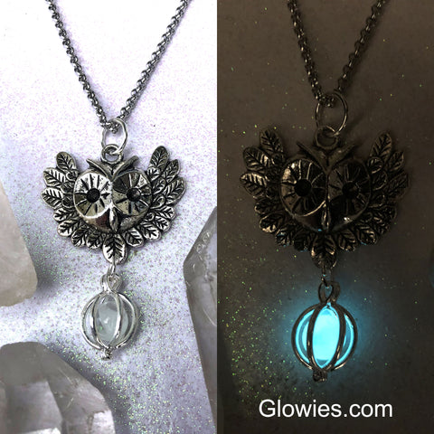 Owl Orb Glow Locket Pendant Silver