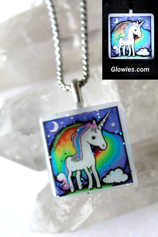 Pastel Goth Unicorn Square Glow in the dark Necklace