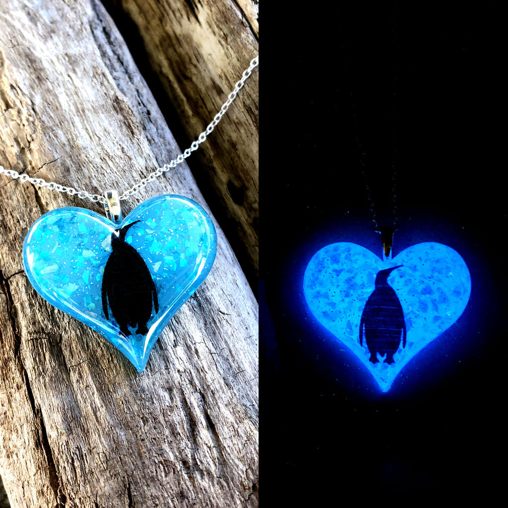 Penguin Glow in the Dark Lula Heart Necklace